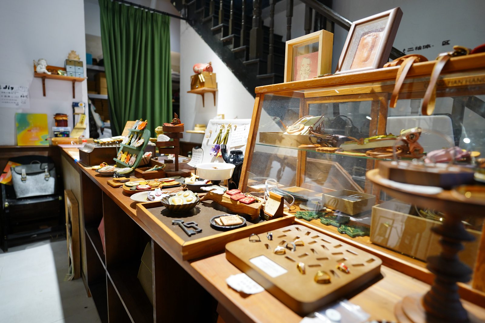A shop counter with boxed sweets and teas on Qinghefang Street, Hangzhou